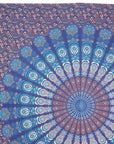 92" X 84" Navy Blue Ivory And Brown Mandala Cotton Hanging Tapestry