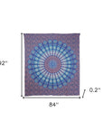 92" X 84" Navy Blue Ivory And Brown Mandala Cotton Hanging Tapestry