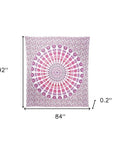 92" X 84" Pink White And Red Mandala Cotton Hanging Tapestry