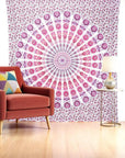 92" X 84" Pink White And Red Mandala Cotton Hanging Tapestry