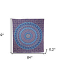 92" X 84" Sky Blue And Purple Mandala Cotton Hanging Tapestry