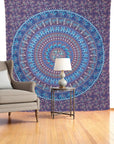 92" X 84" Sky Blue And Purple Mandala Cotton Hanging Tapestry