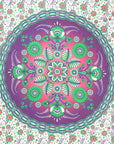 88" X 84" Green Purple And White Floral Cotton Hanging Tapestry