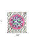 88" X 84" Green Pink And White Floral Cotton Hanging Tapestry