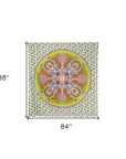 88" X 84" Green White And Yellow Floral Cotton Hanging Tapestry