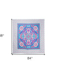 88" X 84" Blue Red And White Floral Cotton Hanging Tapestry