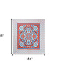 88" X 84" Red Blue And White Floral Cotton Hanging Tapestry