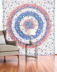 88" X 84" Blue White And Orange Floral Cotton Hanging Tapestry