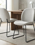 Set of Two White and Black Upholstered Fabric Dining Side Chairs