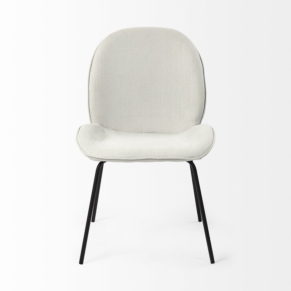 Set of Two White and Black Upholstered Fabric Dining Side Chairs