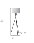 66" Black Tripod Floor Lamp With White Fabric Drum Shade