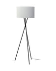 66" Black Tripod Floor Lamp With White Fabric Drum Shade