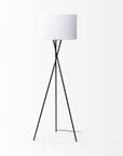 66" Black Tripod Floor Lamp With White Fabric Drum Shade