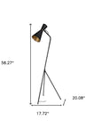 58" Black Metal Tripod Floor Lamp With Black And Gold Metal Cone Shade