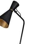 58" Black Metal Tripod Floor Lamp With Black And Gold Metal Cone Shade