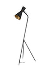 58" Black Metal Tripod Floor Lamp With Black And Gold Metal Cone Shade