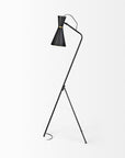 58" Black Metal Tripod Floor Lamp With Black And Gold Metal Cone Shade