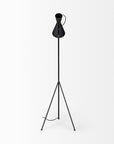 58" Black Metal Tripod Floor Lamp With Black And Gold Metal Cone Shade