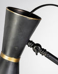 58" Black Metal Tripod Floor Lamp With Black And Gold Metal Cone Shade