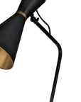 58" Black Metal Tripod Floor Lamp With Black And Gold Metal Cone Shade