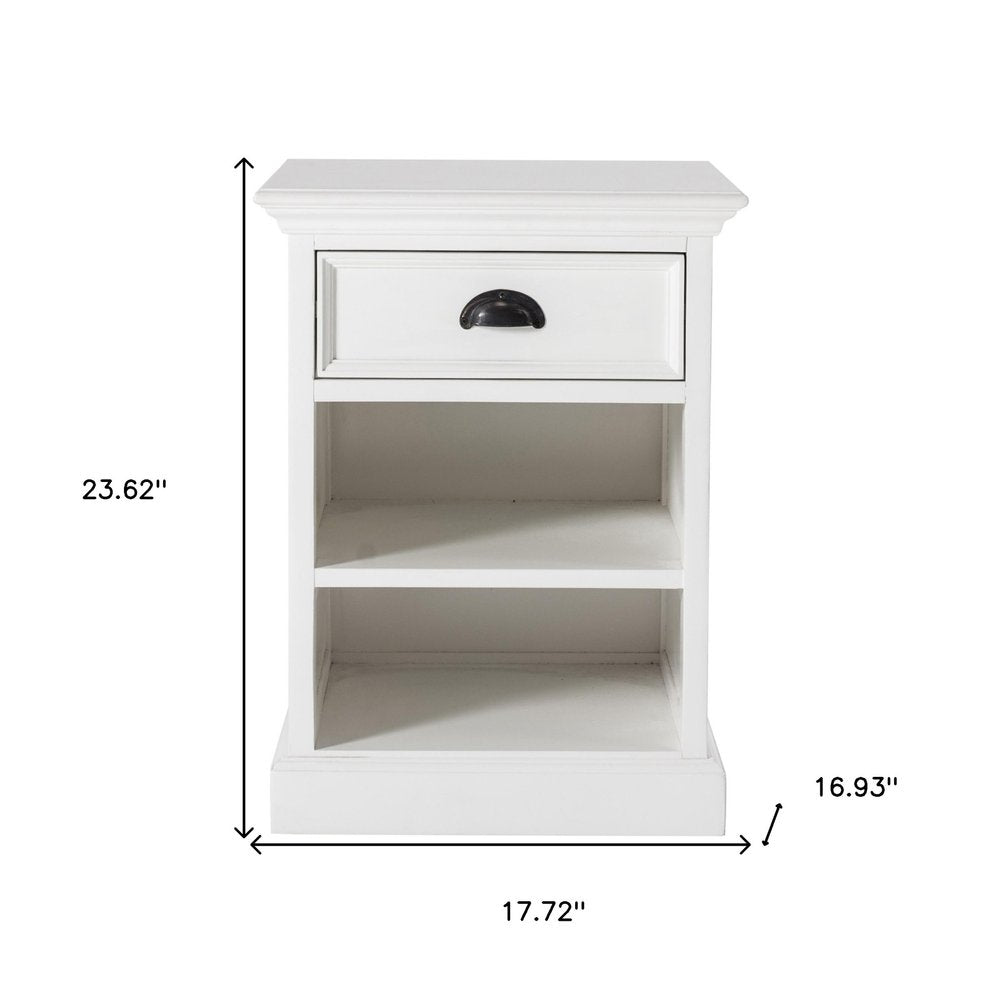 24" White Solid Wood Distressed One Drawer Nightstand