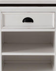 Distressed White and Deep Brown Nightstand With Shelves