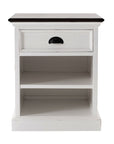 Distressed White and Deep Brown Nightstand With Shelves