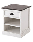 Distressed White and Deep Brown Nightstand With Shelves