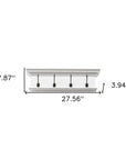 28" Classic White Wood Four Hook Hanging Coat Rack