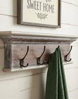 28" Brown Solid Wood Four Hook Wall Mount Coat Rack