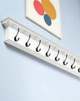 51" White Solid Wood Eight Hook Wall Mount Coat Rack