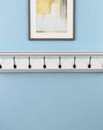 51" White Solid Wood Eight Hook Wall Mount Coat Rack