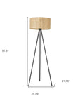 58" Brown And Black Metal Tripod Floor Lamp With Brown Shade