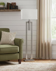 64" Nickel Traditional Shaped Floor Lamp With White Rectangular Shade