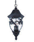 XL Three Light Matte Black Leaf Detail Hanging Light
