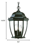Three Light Matte Black Wide Lantern Hanging Light