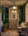 Antique Bronze Glass Hanging Lantern Light