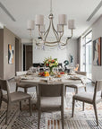 Gold Candle Style Six Light Metal Dimmable Chandelier With White Shades