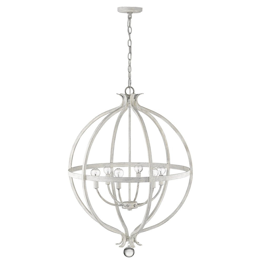 White Metal And Faux Crystal Six Light Rustic Ceiling Light