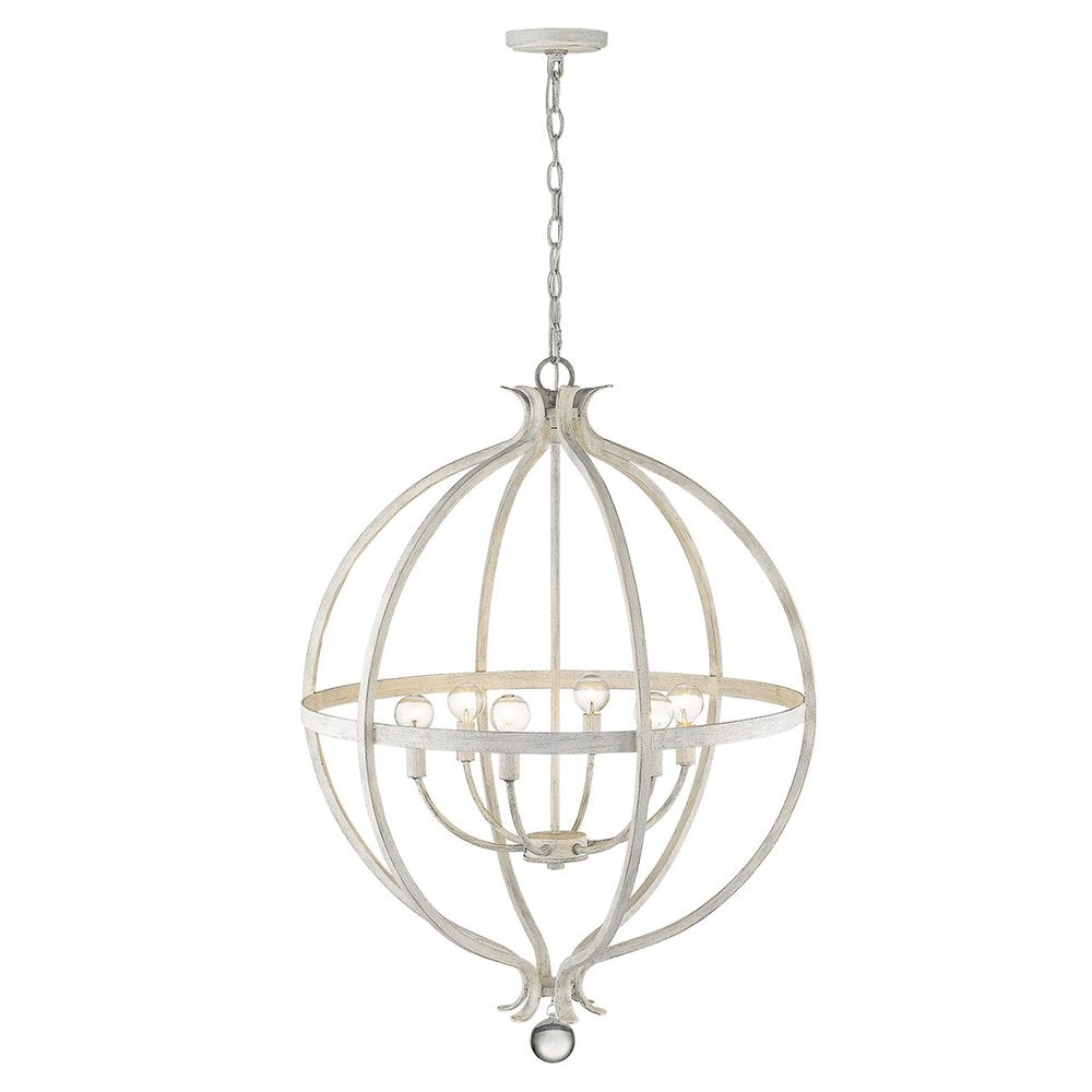 White Metal And Faux Crystal Six Light Rustic Ceiling Light