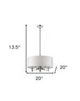 Silver Metal Five Light Dimmable Ceiling Light With White Shades