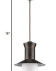 Greta 1-Light Oil-Rubbed Bronze Pendant With Gloss White Interior And Etched Glass Shade