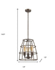 Brown Metal Three Light Dimmable Ceiling Light With Gold Shades
