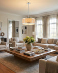 Butler 2-Light Polished Chrome Pendant With Coarse Cream Linen Shade And Opal Acrylic Diffuser