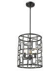Black Metal Three Light Caged Pendant Light