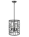 Black Metal Three Light Caged Pendant Light