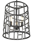 Black Metal Three Light Caged Pendant Light