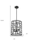 Black Metal Three Light Caged Pendant Light