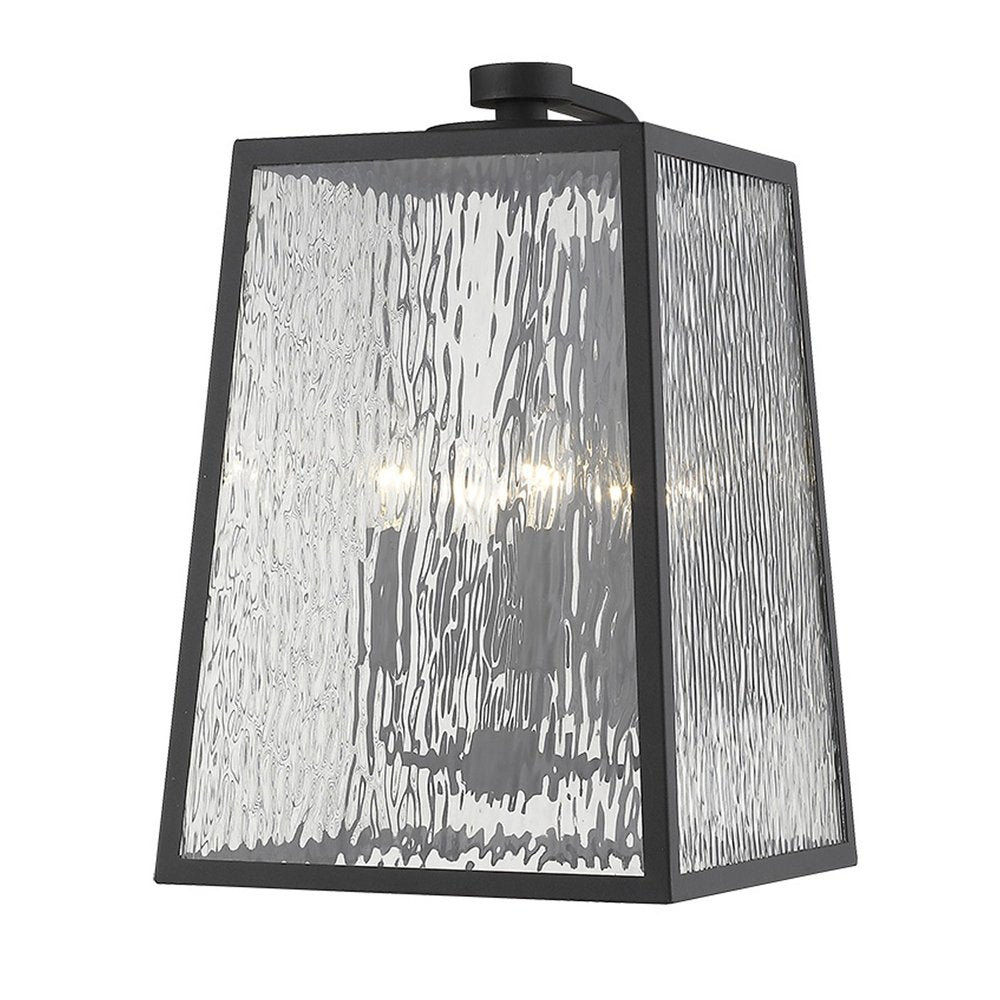 Black And Clear Four Light Seeded Dimmable Outdoor Hanging Lights With Black And Clear Shades