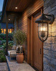 Black And Clear Three Light Seeded Dimmable Outdoor Hanging Lights With Black And Clear Shades